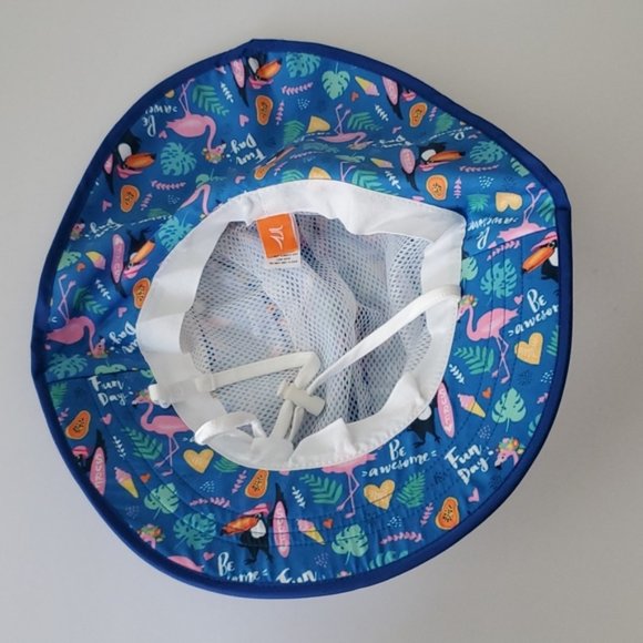 Baby/Toddler Blue Pink Peacock Drawstring Sun Swim Hat - Picture 5 of 7